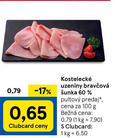 Kostelecké uzeniny bravčová šunka 60% 100 g 