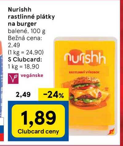 Nurishh rastlinné plátky na burger balené, 100 g 