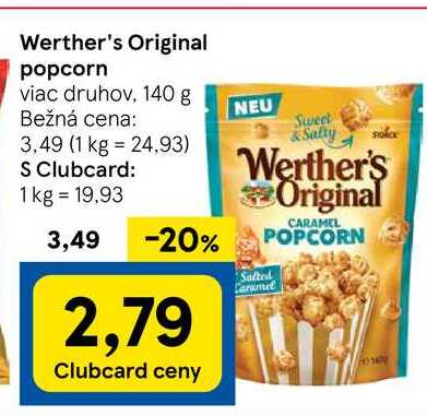 Werther's Original popcorn viac druhov, 140 g 