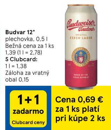 Budvar 12° plechovka, 0,5l v akcii