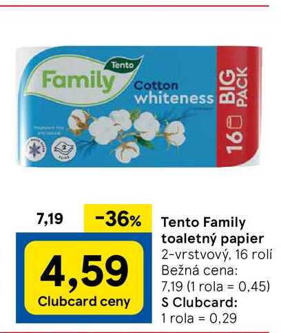 Tento Family Cotton toaletný papier 2-vrstvový, 16 rolí 