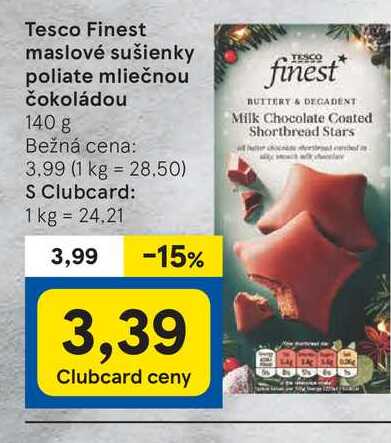 Tesco Finest maslové sušienky poliate mliečnou čokoládou 140 g