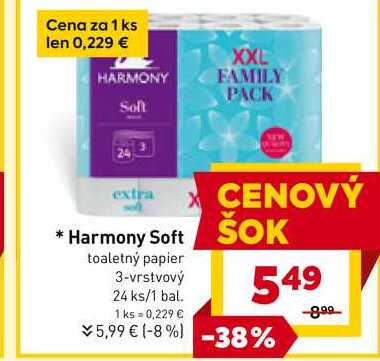 Harmony Soft ŠOK toaletný papier 3-vrstvový 24 ks 