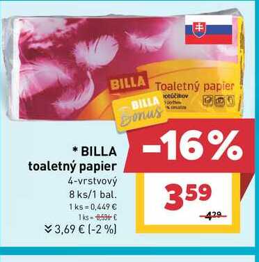 BILLA toaletný papier 4-vrstvový 8 ks