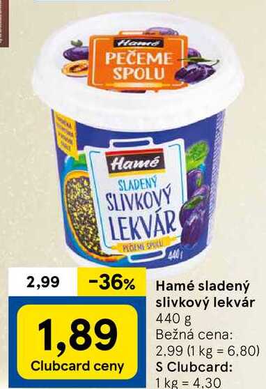 Hamé sladený slivkový lekvár, 440 g 