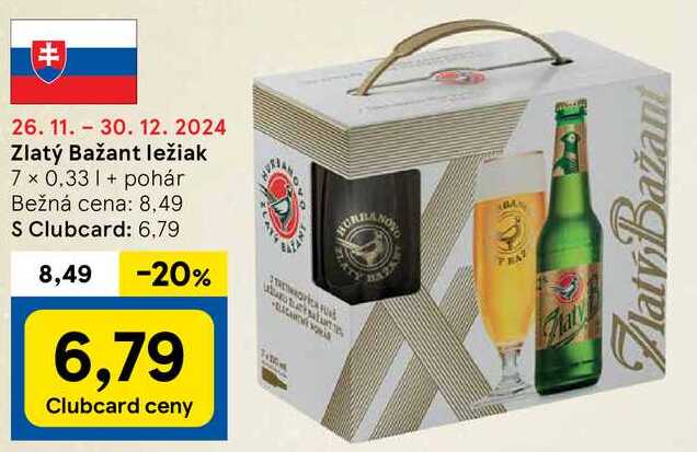 Zlatý Bažant ležiak, 7x 0,33 l + pohár