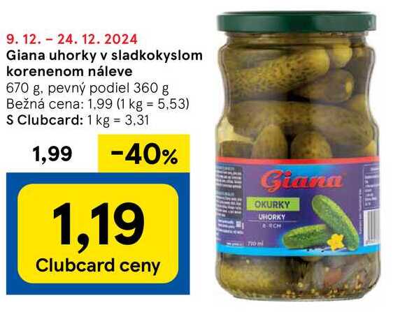 Giana uhorky v sladkokyslom korenenom náleve, 670 g