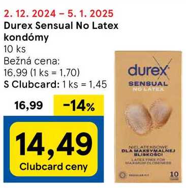 Durex Sensual No Latex kondómy, 10 ks