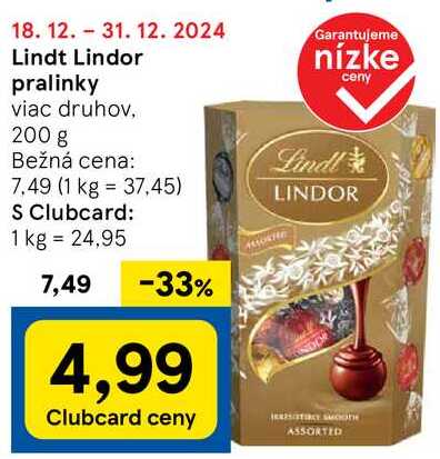 Lindt Lindor pralinky, 200 g 