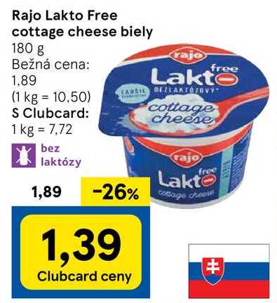 Rajo Lakto Free cottage cheese biely, 180 g