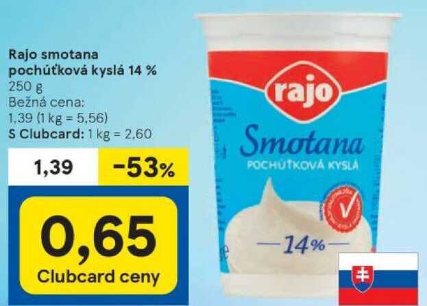 Rajo smotana pochúťková kyslá 14 %, 250 g