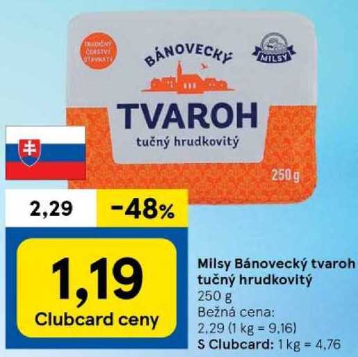 Milsy Bánovecký tvaroh tučný hrudkovitý, 250 g 