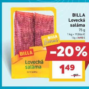 BILLA Lovecká saláma 75g 