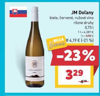 JM Dol'any biele, červené, ružové víno 0,75l