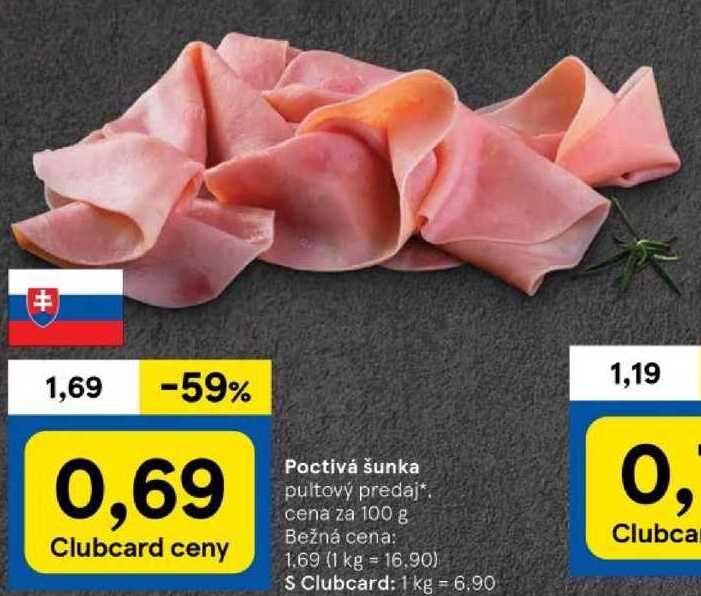 Poctivá šunka, cena za 100 g