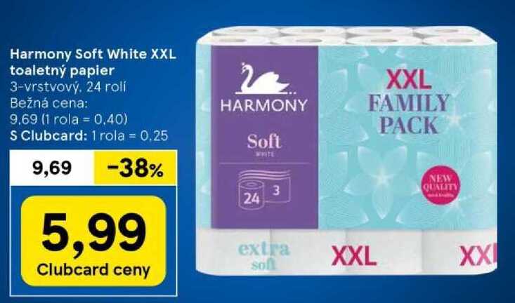 Harmony Soft White XXL toaletný papier, 24 rolí 