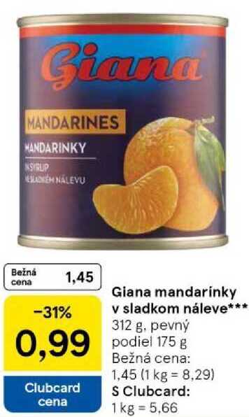 Giana mandarínky v sladkom náleve, 312 g