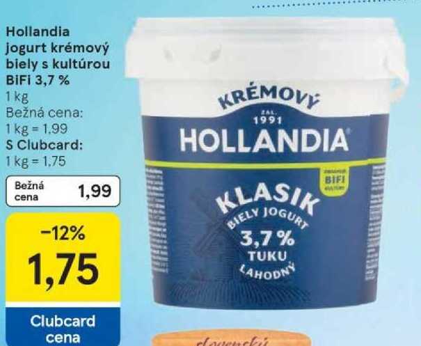 Hollandia jogurt krémový biely s kultúrou BiFi 3,7 %, 1 kg 