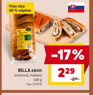 BILLA závin orechový, makový 400 g 