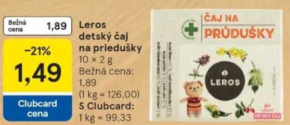 Leros detský čaj na priedušky, 10x 2 g 