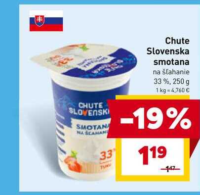 Chute Slovenska smotana na šľahanie 33 %, 250 g