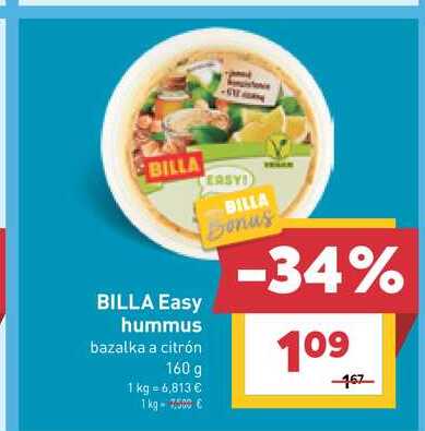 BILLA Easy hummus bazalka a citrón 160 g