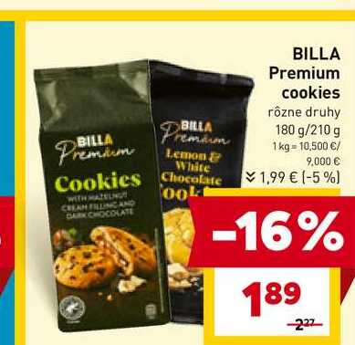 BILLA Premium cookies rôzne druhy 180 g/210 g