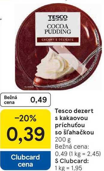 Tesco dezert s kakaovou príchuťou so šľahačkou, 200 g 