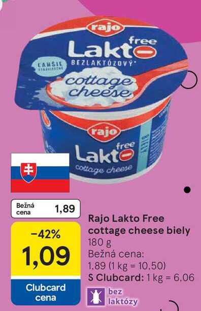 Rajo Lakto Free cottage cheese biely, 180 g 