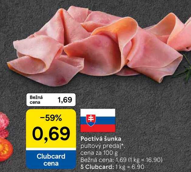 Poctivá šunka, cena za 100 g 