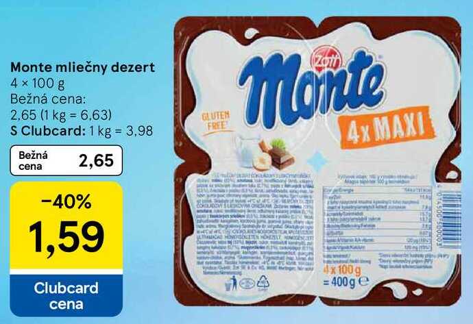 Monte mliečny dezert, 4x 100 g 