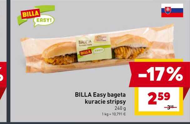 BILLA Easy bageta kuracie stripsy 240 g