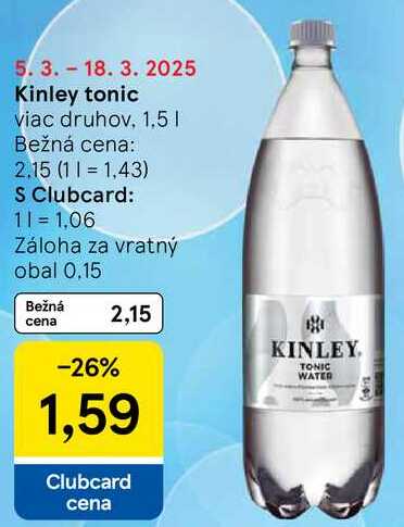 Kinley tonic, 1,5 l