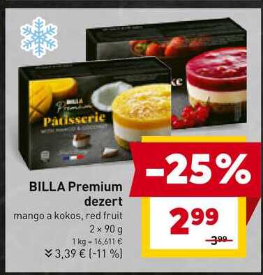 BILLA Premium dezert mango a kokos, red fruit 2x 90 g