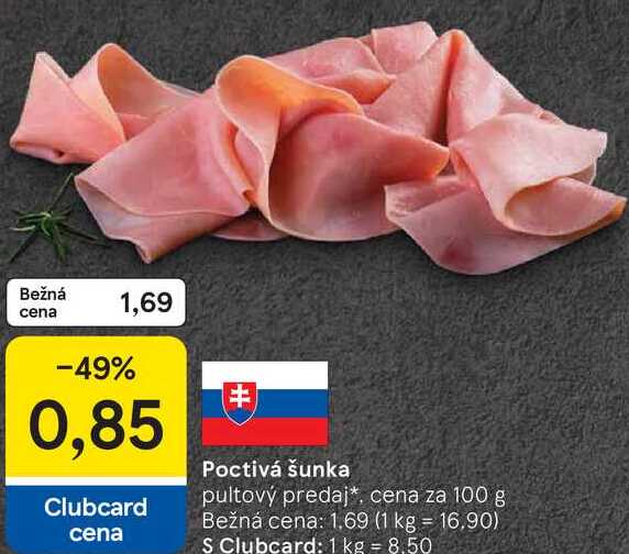 Poctivá šunka, cena za 100 g 