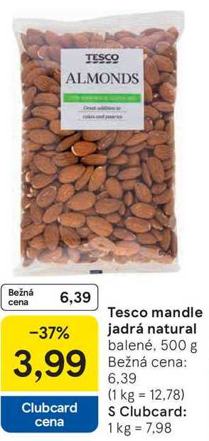 Tesco mandle jadrá natural, 500 g 