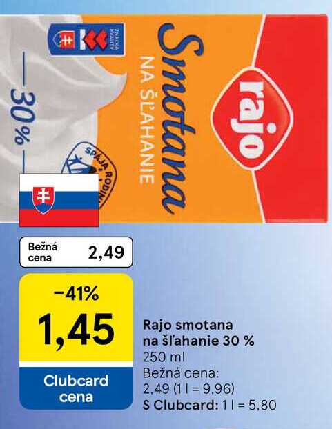 Rajo smotana na šľahanie 30% 250 ml  v akcii