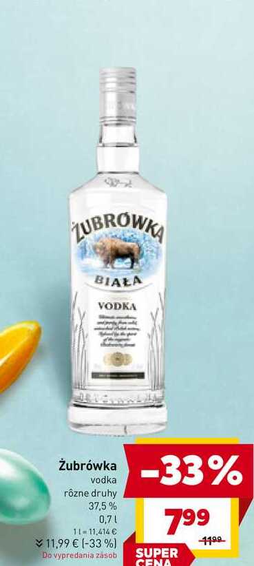 Żubrówka vodka rôzne druhy 37,5% 0,7l v akcii