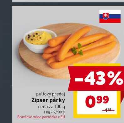 Zipser párky cena za 100 g 