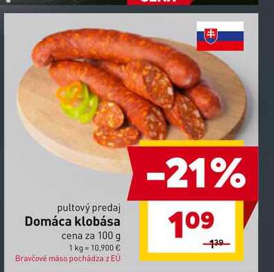 Domáca klobása cena za 100 g 