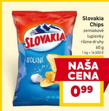 Slovakia Chips zemiakové lupienky rôzne druhy 60 g 