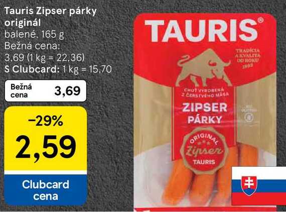 Tauris Zipser párky originál, 165 g 