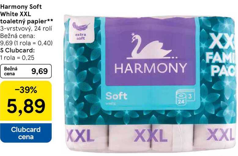 Harmony Soft White XXL toaletný papier, 24 rolí