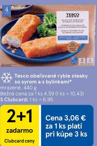 Tesco obaľované rybie steaky so syrom a s bylinkami, 440 g 