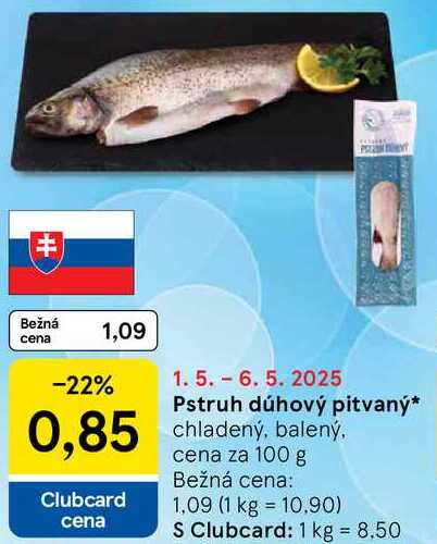 Pstruh dúhový pitvaný, cena za 100 g