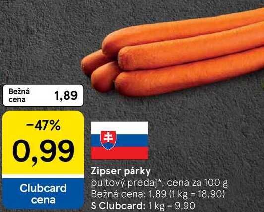 Zipser párky, cena za 100 g