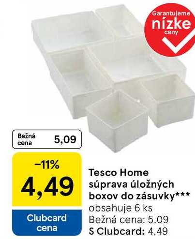 Tesco Home súprava úložných boxov do zásuvky, 6 ks