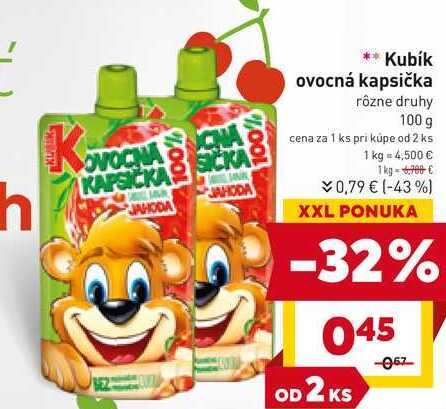 Kubík ovocná kapsička rôzne druhy 100 g