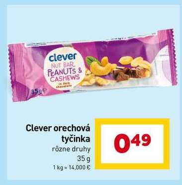 Clever orechová tyčinka rôzne druhy 35 g 