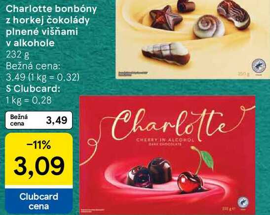 Charlotte bonbóny z horkej čokolády plnené višňami v alkohole, 232 g 